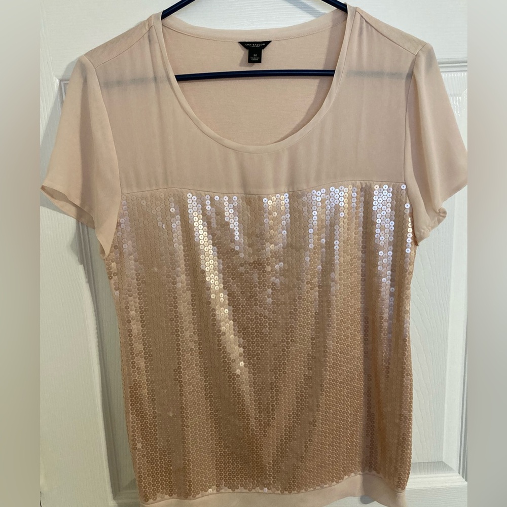 Ann Taylor Sequin Sparkle Chiffon Top - Picture 2 of 12
